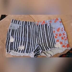 Striped Denim Shorts with Star Accents